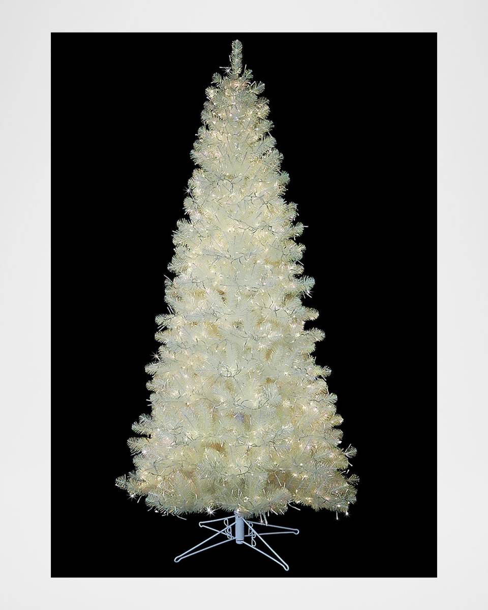 7.5' White Iridescent Pre-Lit Christmas Tree with 8 Light Functions